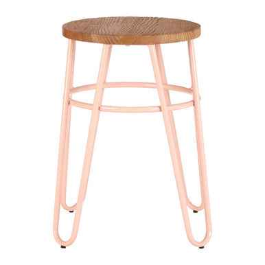 District Pink Metal And Elm Wood Hairpin Stool