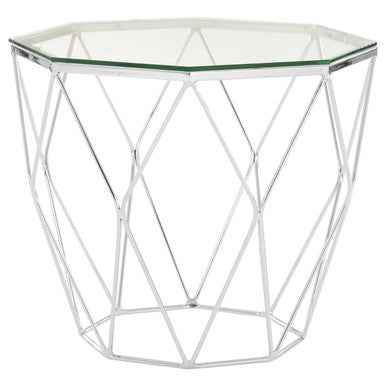 Allure Tempered Glass And Chrome Hexagon End Table