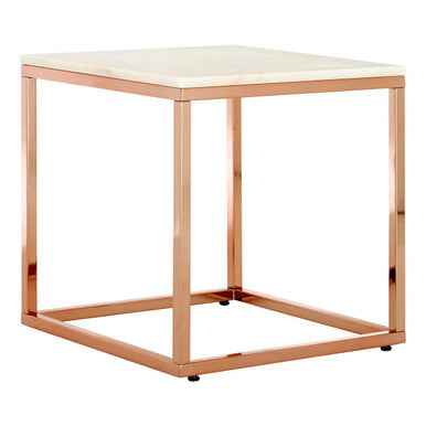 Allure Square White Marble And Rose Gold Square End Table