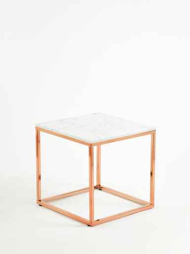 Allure Square White Marble And Rose Gold Square End Table