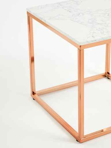 Allure Square White Marble And Rose Gold Square End Table