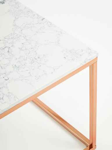Allure Square White Marble And Rose Gold Square End Table