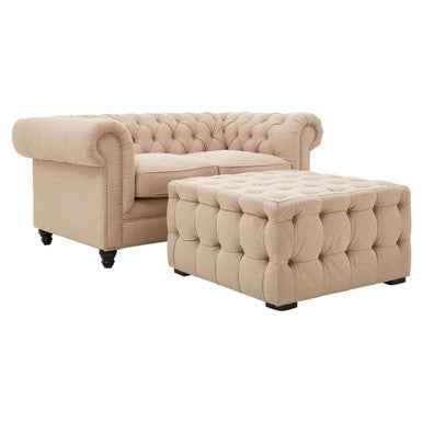 Stella Beige Linen Button Tufted Stool