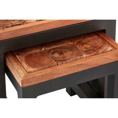 Artisan Acacia Wood and Metal Nesting Tables