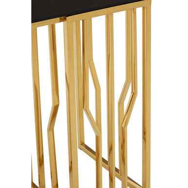 Alvaro Console Table In Gold And Black Glass Top