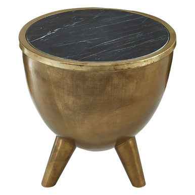 Crest Brass Finish Black Marble Top Table