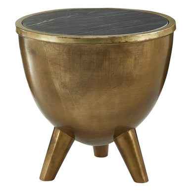 Crest Brass Finish Black Marble Top Table