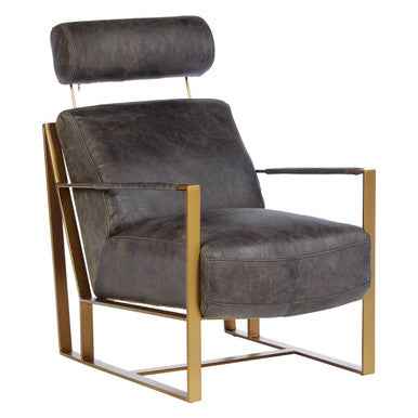 Hoxton Grey Leather Lounge Chair With Rose Gold Finish Frame