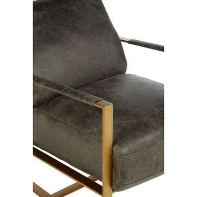 Hoxton Grey Leather Lounge Chair With Rose Gold Finish Frame