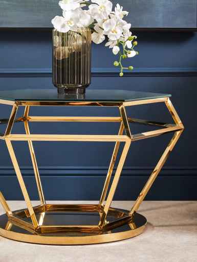 Allure Large Gold Finish Diamond End Table