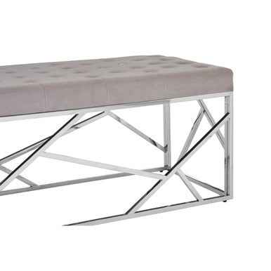 Allure Mink Velvet Bench with  Silver Finish Frame