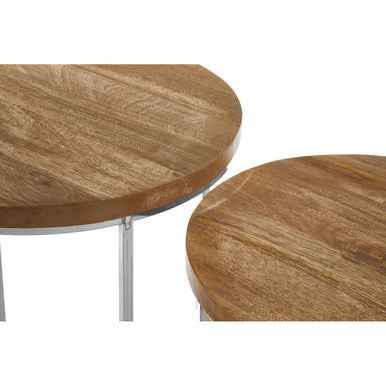 Agra Set Of 2 Mango Wood Top Round Side Tables