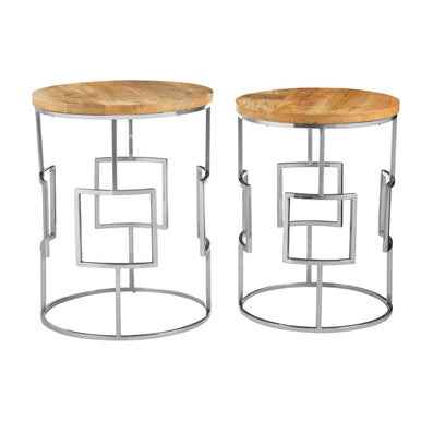 Agra Set Of 2 Mango Wood And Metal Base Nesting Tables
