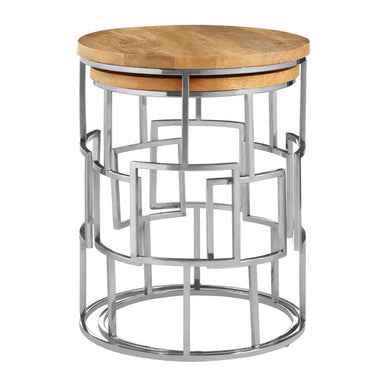 Agra Set Of 2 Mango Wood And Metal Base Nesting Tables