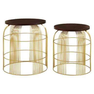 Agra Set Of 2 Side Tables In Mango Wood And Brass Finish