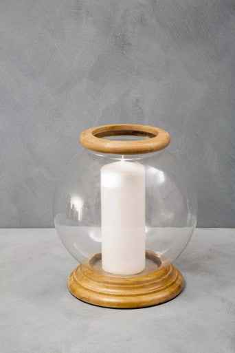 Hampstead Hurricane Small Candle Holder with Wood Rim