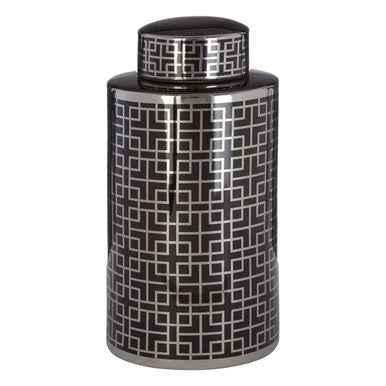 Daria Black And Silver Finish Large Ceramic Jar