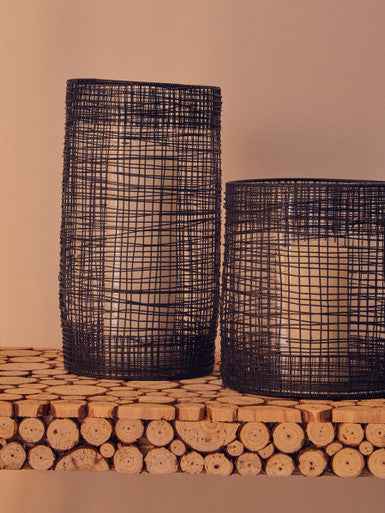 Trento Glass and Black Finish Metal Cylindrical Lantern