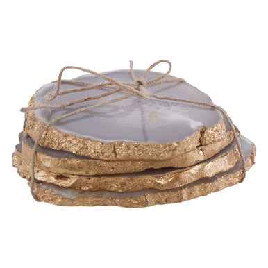 Bowerbird Set Of 4 Agate Grey And Gold Coasters
