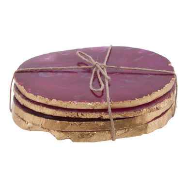 Bowerbird Set of 4 Agate Pink And Gold Coasters