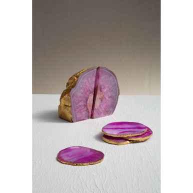 Bowerbird Set of 4 Agate Pink And Gold Coasters