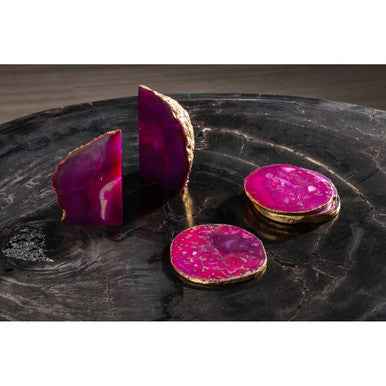 Bowerbird Set of 4 Agate Pink And Gold Coasters