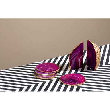 Bowerbird Set of 4 Agate Pink And Gold Coasters