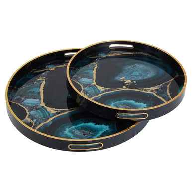 Celina Set Of Two Round Trays with Agate Effect