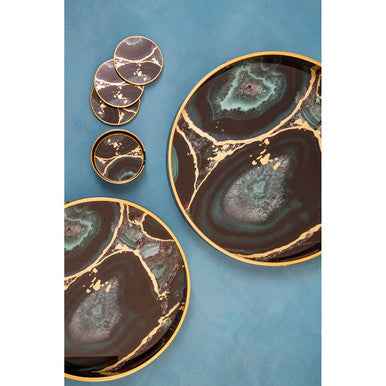 Celina Set Of Two Round Trays with Agate Effect