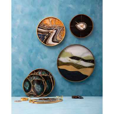 Celina Set Of Two Round Trays with Agate Effect
