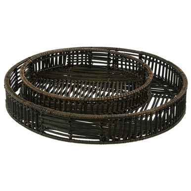 Batu Set Of 2 Black Rattan Trays