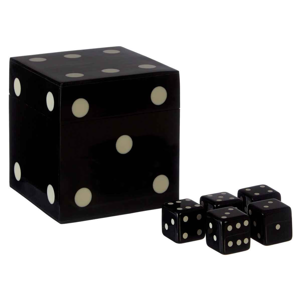 Churchill Games Black And White Dice Box With 5 Dice
