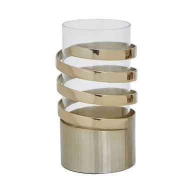 Amreli Small Vertical Textured Gold Metal Hurricane Candle Holder
