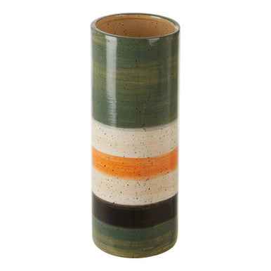 Sorrell Large Green And Orange Stripe Ceramic Vase