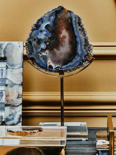 Bowerbird Black And Gold Agate Sculpture