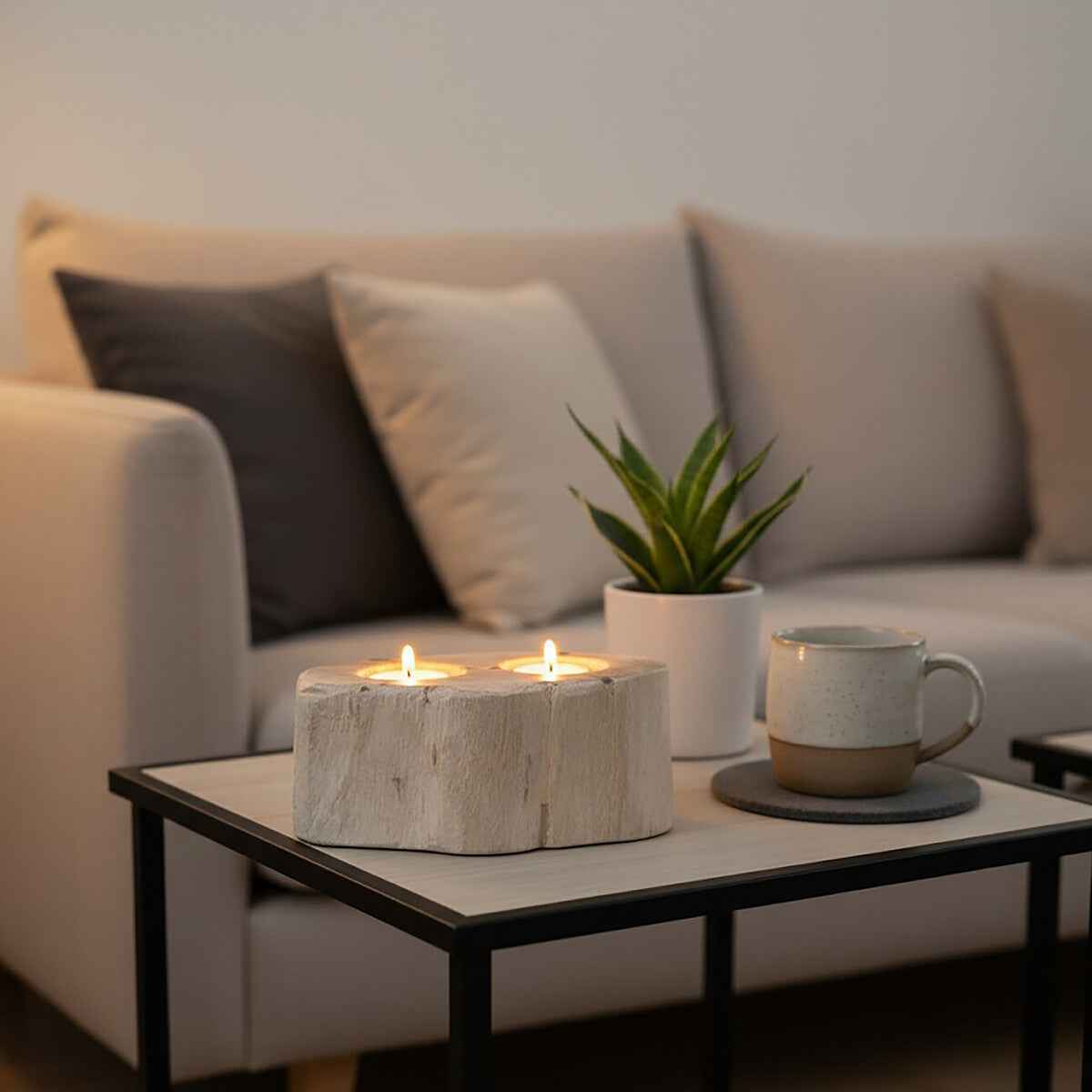 Relic Petrified Wood Double Candle Holder