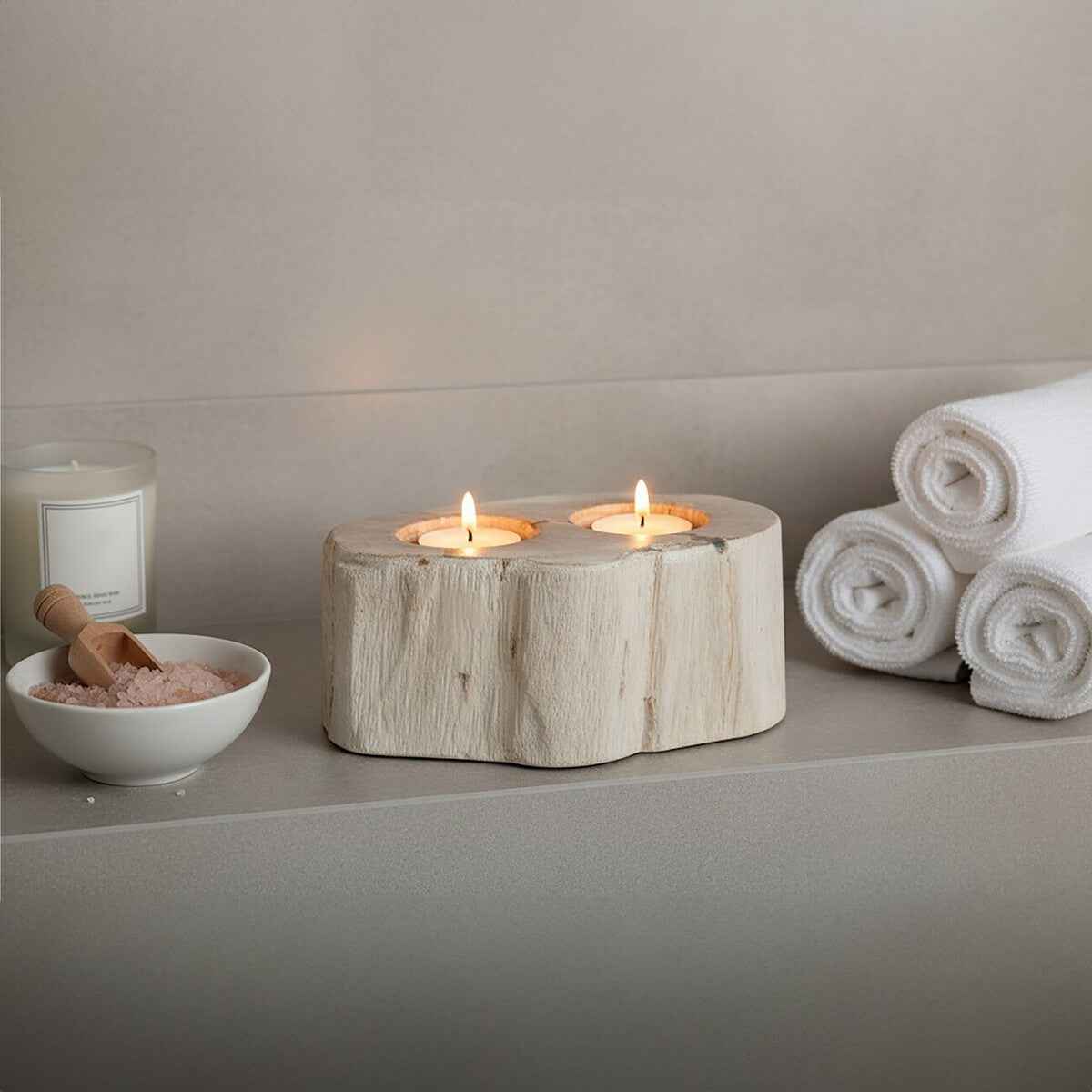 Relic Petrified Wood Double Candle Holder