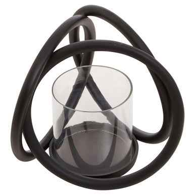 Aura Small Matte Black Finish Candle Holder