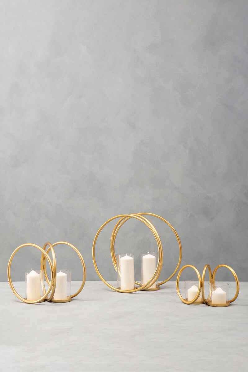 Aura Medium Gold Finish Double Candle Holder