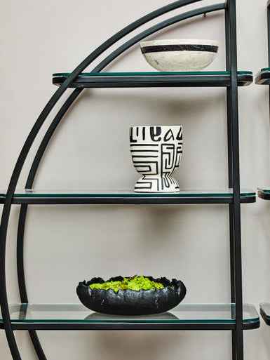 Barren Earthenware White And Black Planter