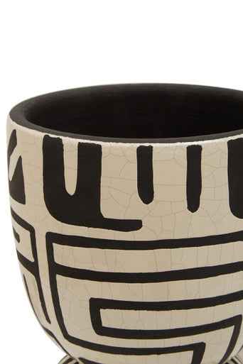 Barren Earthenware White And Black Planter