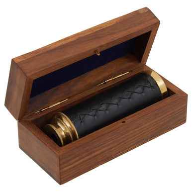 Churchill Brown Leather Effect Telescope With Wooden Box
