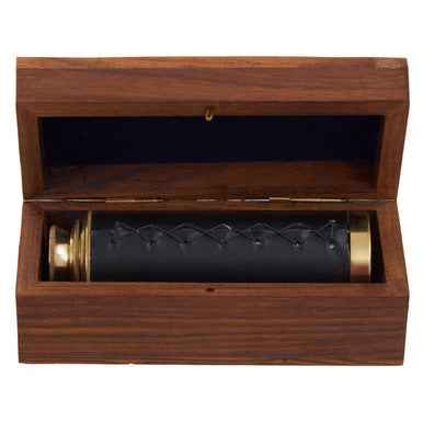 Churchill Brown Leather Effect Telescope With Wooden Box