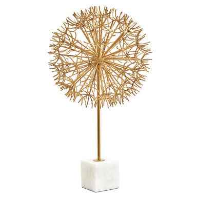 Evra Gold Dandelion Sculpture On White Marble Base