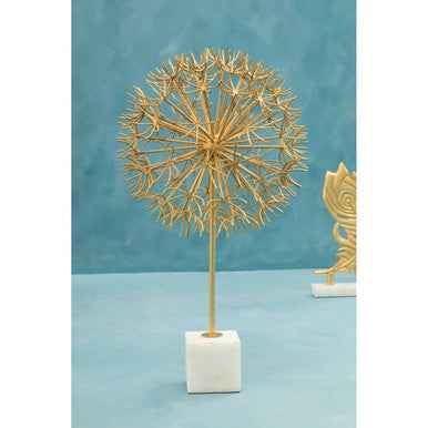 Evra Gold Dandelion Sculpture On White Marble Base