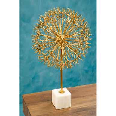 Evra Gold Dandelion Sculpture On White Marble Base