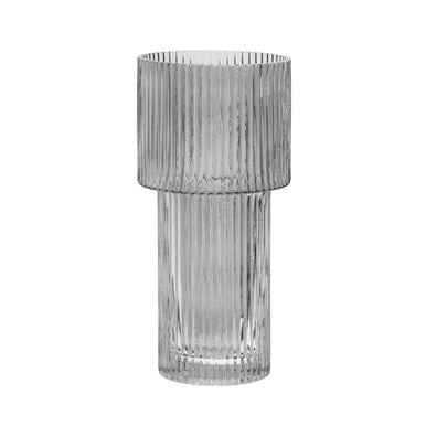 Esma Large Ribbed Grey Glass Vase