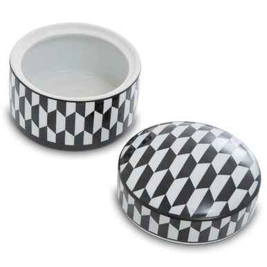 Marlo Large Black and White Geometric Print Ceramic Trinket Box