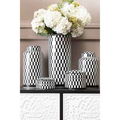 Marlo Large Black and White Geometric Print Ceramic Trinket Box