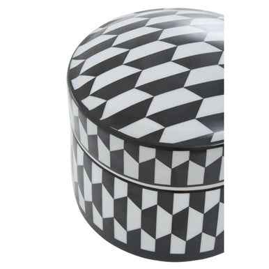 Marlo Large Black and White Geometric Print Ceramic Trinket Box